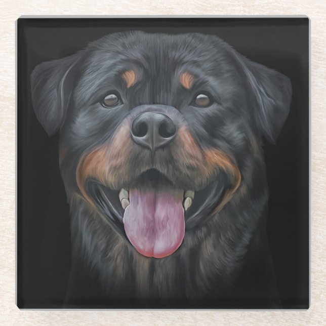 Rottweiler dog glass coaster (Front)