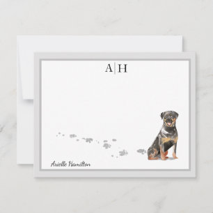 Rottweiler Dog Grey Border Monogram Personalised Card