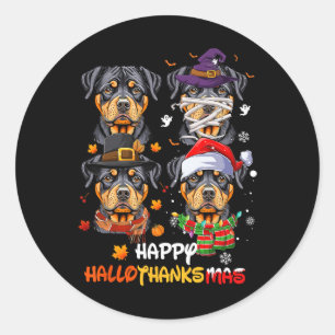 Rottweiler Dog Hallothanksmas Halloween Thanksgivi Classic Round Sticker
