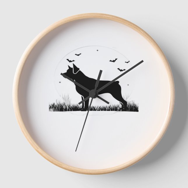 Rottweiler Dog – Halloween Moon Silhouette Oversiz Clock (Front)
