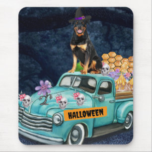 Rottweiler Dog Halloween Truck Scary Night Mouse Mat