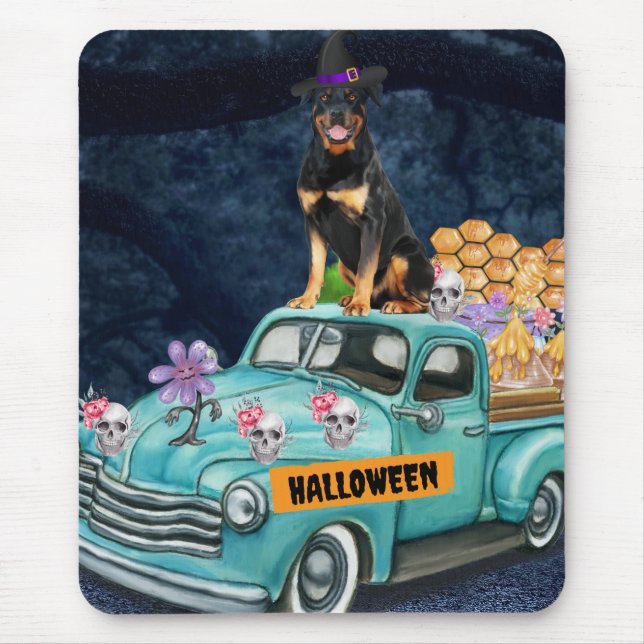 Rottweiler Dog Halloween Truck Scary Night Mouse Mat (Front)