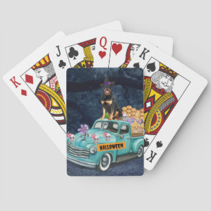 Rottweiler Dog Halloween Truck Scary Night Playing Cards