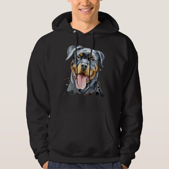 Rottweiler Dog Hand Drawn Watercolor Hoodie (Front)