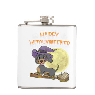 Rottweiler Dog Happy Halloween Witches Hip Flask