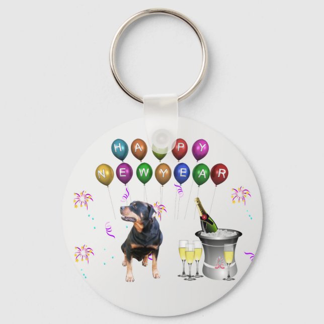 Rottweiler Dog Happy New Year Key Ring (Front)