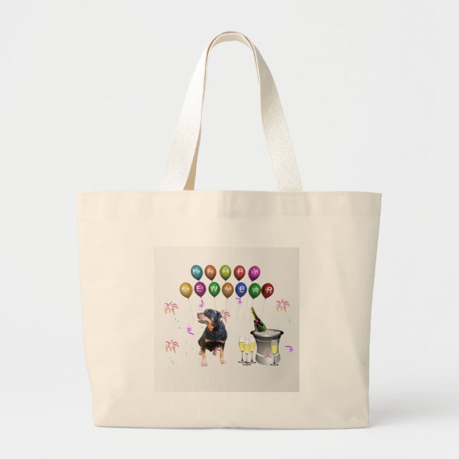 Rottweiler Dog Happy New Year Large Tote Bag (Front)
