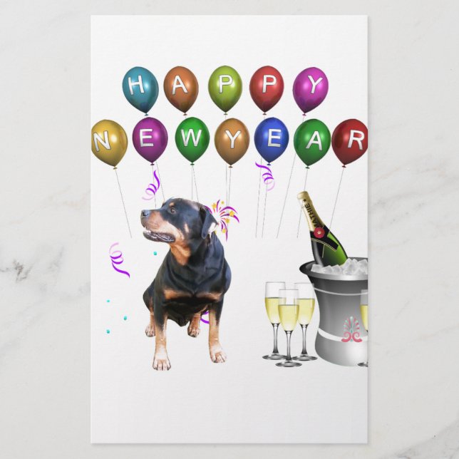 Rottweiler Dog Happy New Year Stationery (Front)