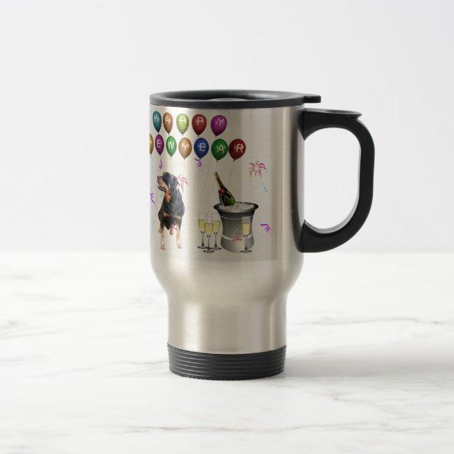 Rottweiler Dog Happy New Year Travel Mug (Right)
