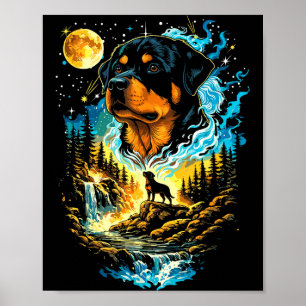 Rottweiler dog howling to the moon vintage funnyRo Poster