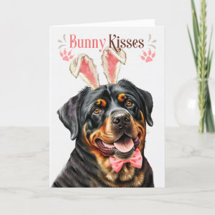 Rottweiler Dog in Bunny Ears for Easter Holiday Card