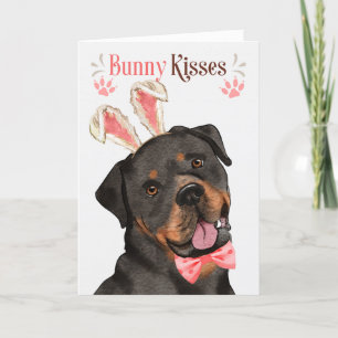 Rottweiler Dog in Bunny Ears for Easter Holiday Card