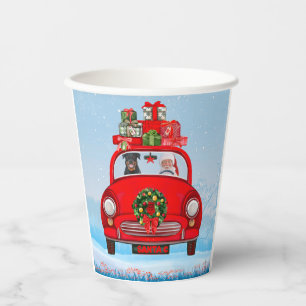Rottweiler Dog In Car With Santa Claus Paper Cups