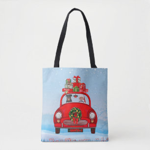 Rottweiler Dog In Car With Santa Claus Tote Bag