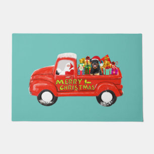 Rottweiler Dog in Christmas Delivery Truck Doormat