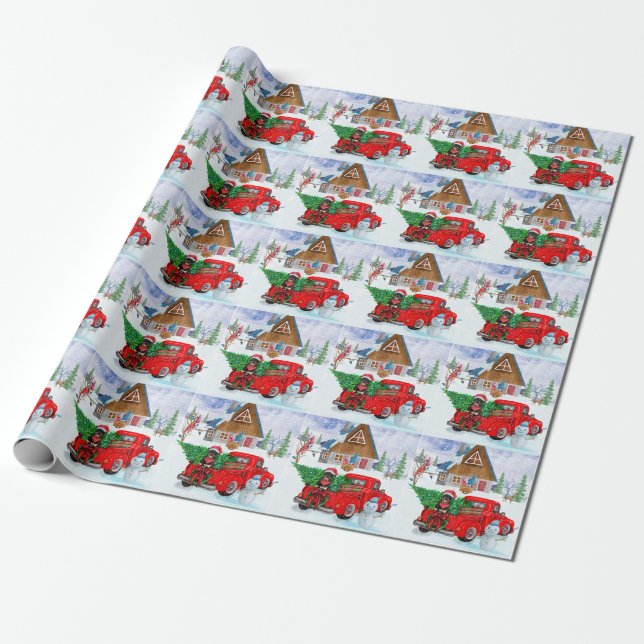 Rottweiler Dog In Christmas Delivery Truck Snow Wrapping Paper (Unrolled)