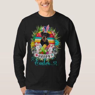 Rottweiler Dog In Easter Eggs Basket Bunnies Happy T-Shirt