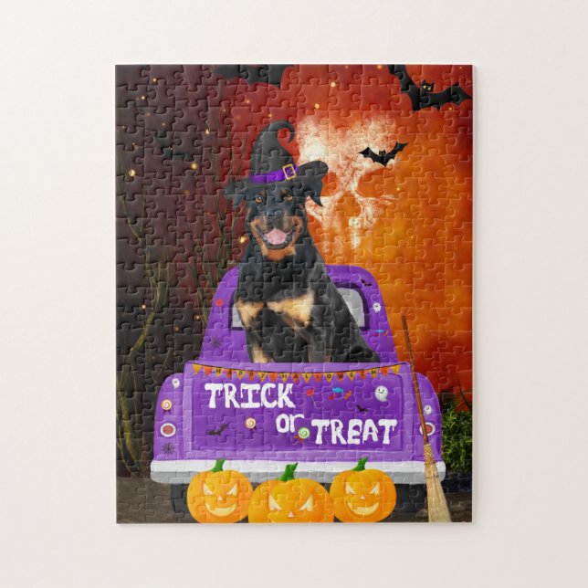 Rottweiler Dog in Halloween Truck Jigsaw Puzzle (Vertical)