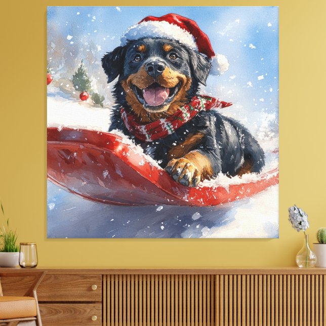 Rottweiler Dog in Sledge Let it Snow Christmas Canvas Print (Insitu(LivingRoom))