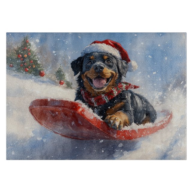 Rottweiler Dog in Sledge Let it Snow Christmas Cutting Board (Front)