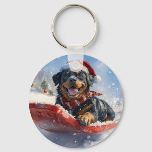 Rottweiler Dog in Sledge Let it Snow Christmas Key Ring