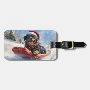 Rottweiler Dog in Sledge Let it Snow Christmas Luggage Tag