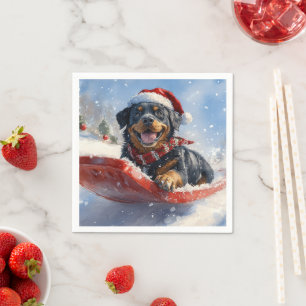 Rottweiler Dog in Sledge Let it Snow Christmas Napkin
