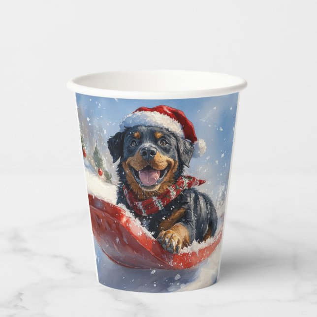 Rottweiler Dog in Sledge Let it Snow Christmas Paper Cups (Front)