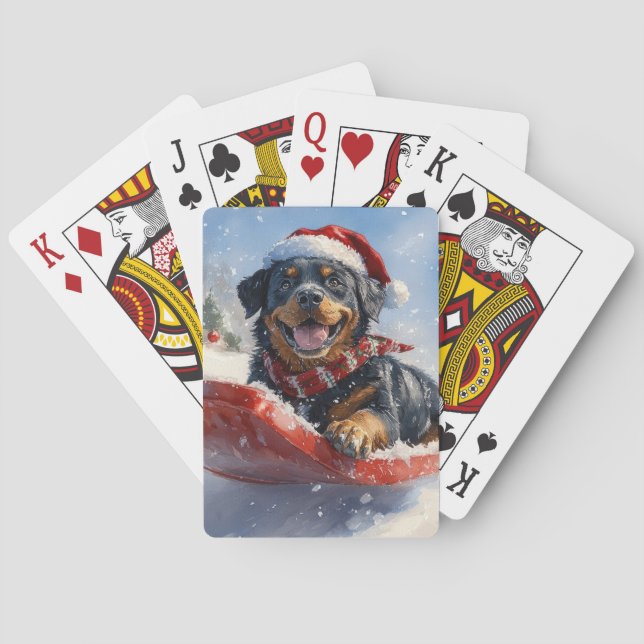 Rottweiler Dog in Sledge Let it Snow Christmas Playing Cards (Back)