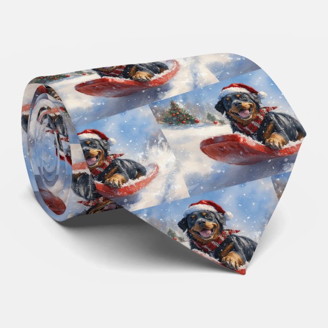 Rottweiler Dog in Sledge Let it Snow Christmas Tie (Rolled)