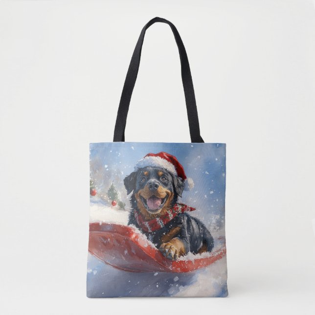 Rottweiler Dog in Sledge Let it Snow Christmas Tote Bag (Front)