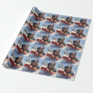 Rottweiler Dog in Sledge Let it Snow Christmas Wrapping Paper