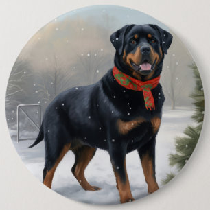 Rottweiler Dog in Snow Christmas 6 Cm Round Badge