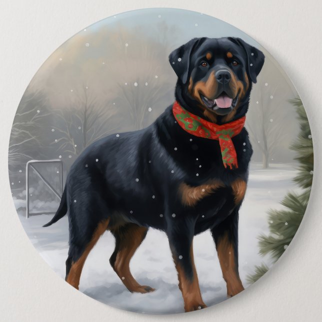 Rottweiler Dog in Snow Christmas 6 Cm Round Badge (Front)