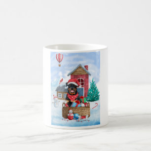 Rottweiler Dog In snow Christmas Dog House Coffee Mug