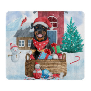 Rottweiler Dog In snow Christmas Dog House Cutting Board