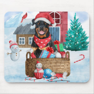 Rottweiler Dog In snow Christmas Dog House  Mouse Mat