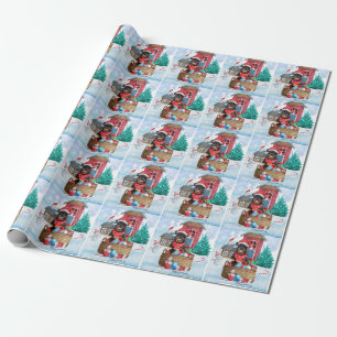 Rottweiler Dog In snow Christmas Dog House  Wrapping Paper