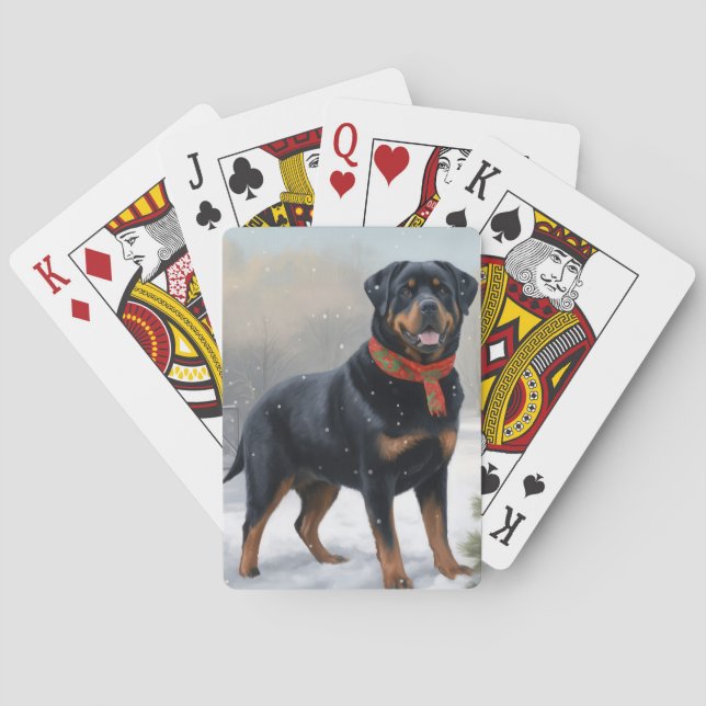 Rottweiler Dog in Snow Christmas Playing Cards (Back)