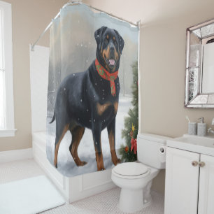 Rottweiler Dog in Snow Christmas Shower Curtain