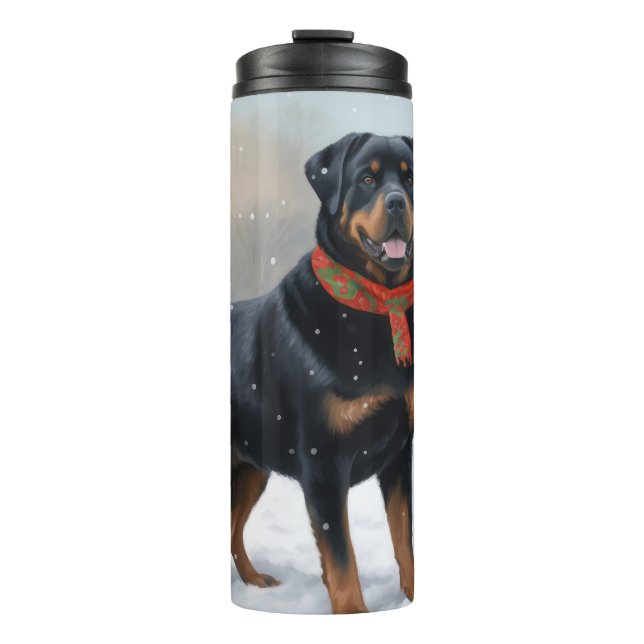 Rottweiler Dog in Snow Christmas Thermal Tumbler (Front)