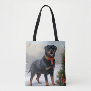 Rottweiler Dog in Snow Christmas Tote Bag