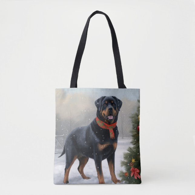 Rottweiler Dog in Snow Christmas Tote Bag (Front)