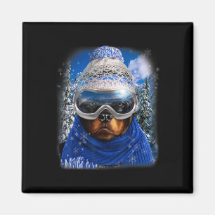 Rottweiler Dog In Winter Ski Snowboarding Sport We Magnet