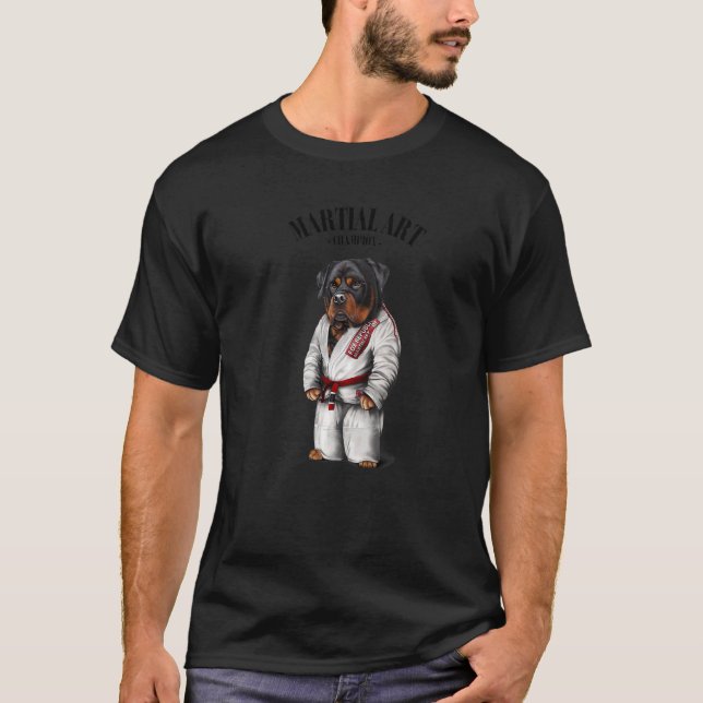 Rottweiler Dog Judo Karate Master In White Judogi  T-Shirt (Front)