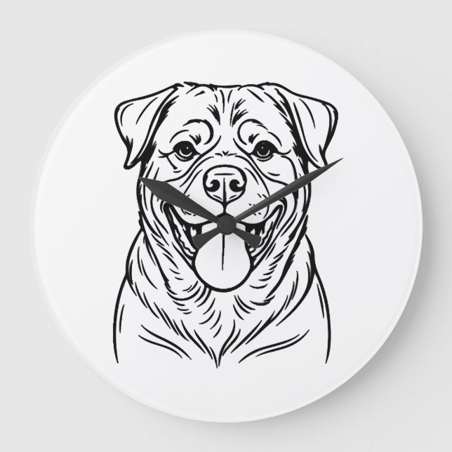 Rottweiler Dog Line Art � minimalist art line Large Clock (Front)