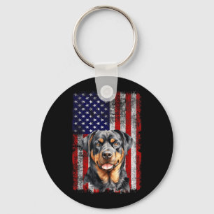 Rottweiler Dog Lover US Flag 4th of July Patriotic Key Ring