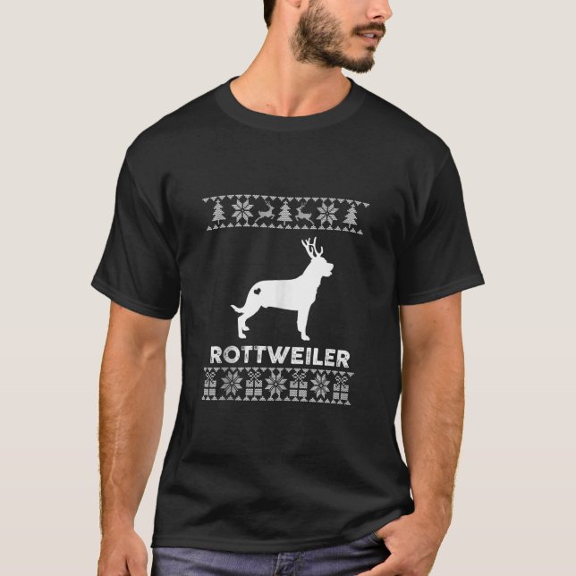 Rottweiler Dog Lover Xmas Reindeer Ugly Christmas  T-Shirt (Front)
