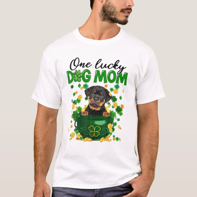 Rottweiler Dog Mom Irish Green Shamrock St Patrick T-Shirt (Front)