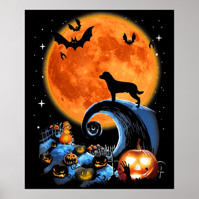 rottweiler dog moon pumpkin halloween costume gift poster (Front)